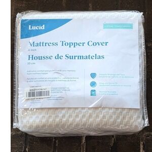 Lucid 4-Inch Mattress Topper Cover California King White WaffleKnit LU40CK0025TC